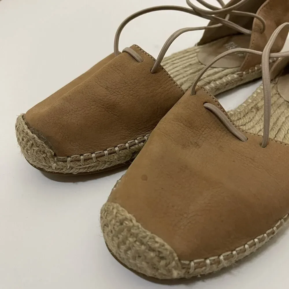 Eileen Fisher Lace suede cognac brown leather espadrille sandals US 9